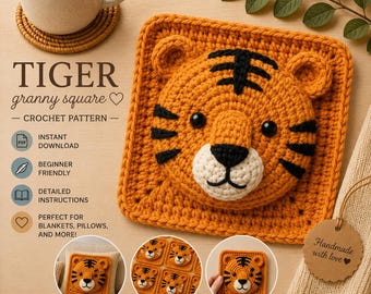 Tiger Grandma Quadrat Häkelanleitung Tier Babydecke (Digital PDF Pattern)