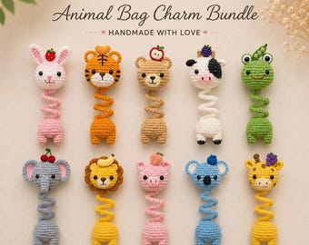 10-in-1-Häkeltaschenanhänger-Muster, Muster mit langem Hals, Tier-Schlüsselbundmuster, Amigurumi-Plüsch-Tutorial