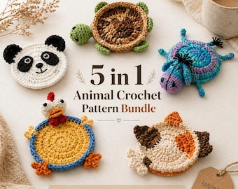 5-in-1 Popping Coaster Häkelanleitungen-Bundle - Einfacher Amigurumi Untersetzer