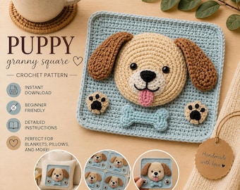 Hund Oma Quadrat Häkelanleitung Welpe Haustier Tier Babydecke (Digital PDF)
