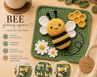 Honey Bee Grandma Square Häkelanleitung Tier Babydecke (Digital PDF Pattern)