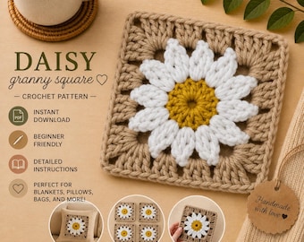 Sonnenblume Oma Quadrat Häkelanleitung - einfaches anfängerfreundliches Blumenmotiv für Decken, Taschen & gemütliches Wohnaccessoire (PDF-Anleitung)