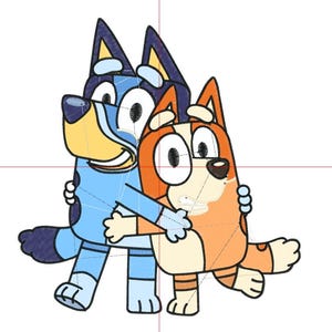 Bluey och Bingo 3 storlekar broderidesign, tecknad maskinkonst digitalisering (PES, DST, JEF alla format)