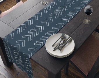 Arrow Waves Table Runner Available in 2 Sizes and in 2 Materials - Cotton or Polyester - Dinning Room Decor Table Setting - Navy