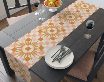 Mosaic Starburst Table Runner Available in 2 Sizes and in 2 Materials - Cotton or Polyester - Dinning Room Decor Table Setting - Peach Fuzz