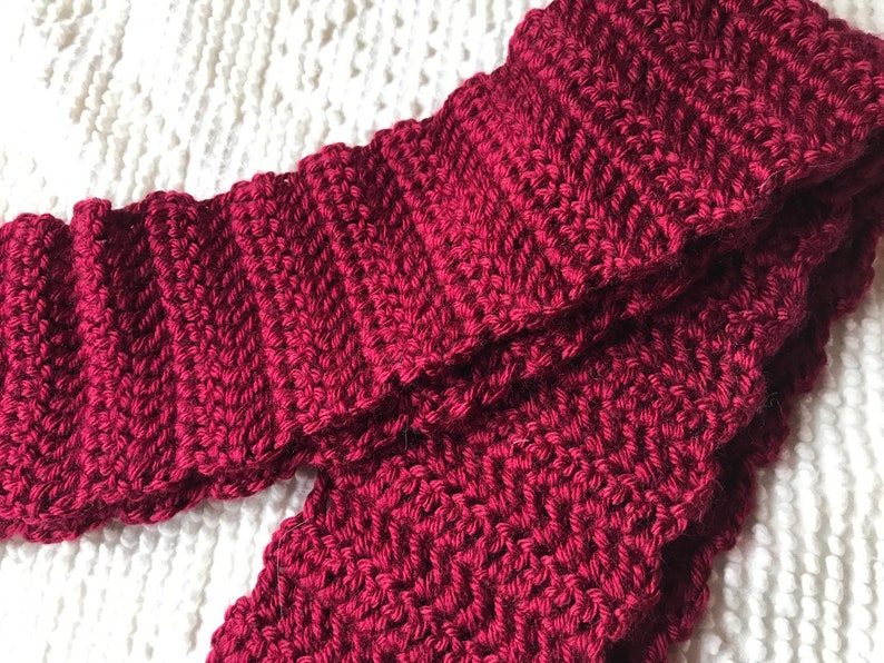 Soft Simple Burgundy Red Crochet Scarf Medium Size and Length image 1