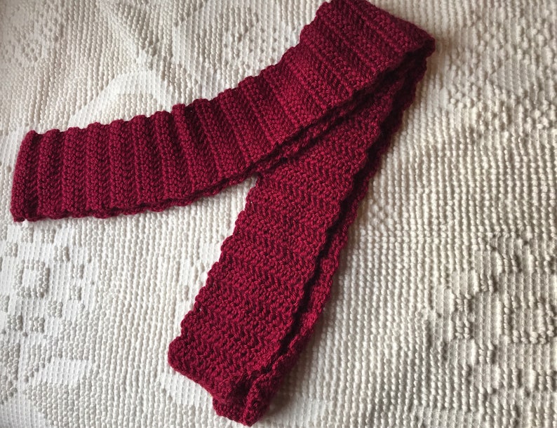 Soft Simple Burgundy Red Crochet Scarf Medium Size and Length image 3