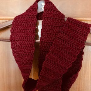 Soft Simple Burgundy Red Crochet Scarf Medium Size and Length image 4