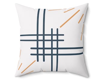 Rays and Lines Spun Polyester Square Pillow - Available in 4 Sizes - Contemporary Home Decor - Navy and Gold