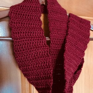 Soft Simple Burgundy Red Crochet Scarf Medium Size and Length image 2