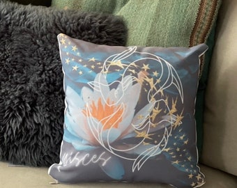 Pisces Pillow: Spun Polyester Zodiac Sign Astrology Decor