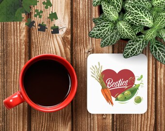 Besties Peas and Carrots Cork Back Coaster Valentine's Day Gift for Your Best Friend - Heartfelt Present for BFF