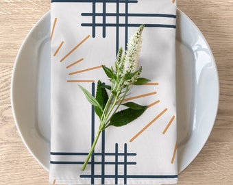 Rays and Lines Napkins Set of 4 - Dining Table Setting - Housewares and Linens - Navy White and Gold