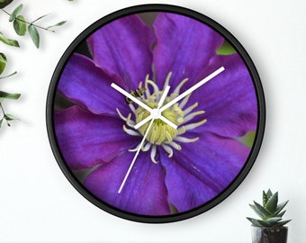 The Bee on The Purple Clematis Wall Clock