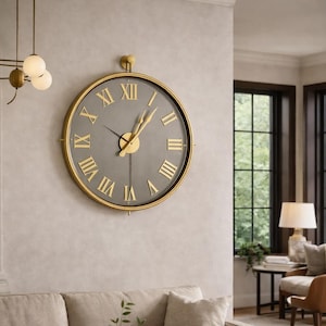 Grande horloge murale ronde en métal, décor minimaliste de chiffres romains