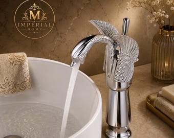 Luxury Chrome Swan Bathroom Faucet – Designer Silver Vessel Sink Tap – Modern Vanity Faucet