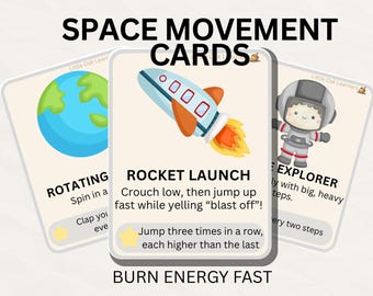 Schede di movimento spaziale per bambini / Schede di attività motorie di base / Attività per bruciare energie in casa / Pausa per bambini piccoli e in età prescolare / Stampabili senza preparazione