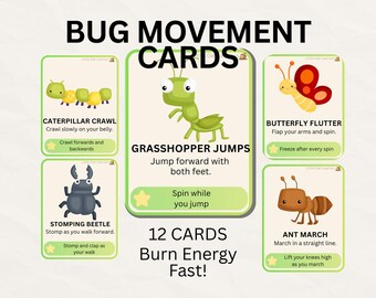 Bug Movement Cards for Kids | Insect Gross Motor Activity | Toddler Movement Game | Preschool Brain Break Cards | Indoor Energy Activity
