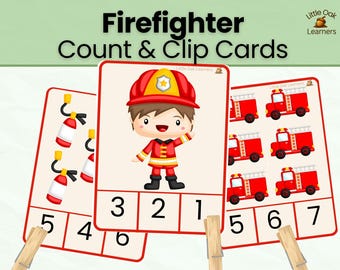 Firefighter Count & Clip Cards | Counting 1-10 Printable | Preschool Math Activity | Number Recognition | Homeschool PDF | Morning Basket