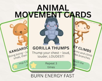 Animal Movement Cards for Toddlers | Brain Break Activity | Gross Motor Skills | Indoor Kids Activity Printable | Preschool Movement Game