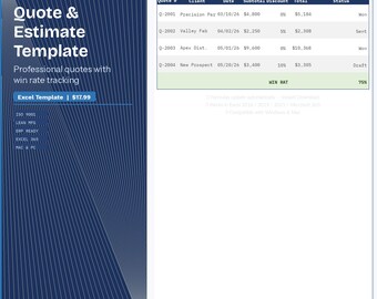 Modello di preventivo Excel / Preventivi di vendita professionali con monitoraggio del tasso di successo / Dashboard della pipeline
