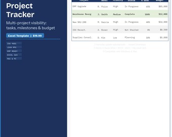 Modello Excel per il monitoraggio dei progetti / Stato, attività e traguardi di più progetti / Gestione di progetti in team
