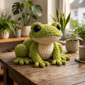 Kawaii Frog Crochet Pattern, Chunky No-Sew Amigurumi PDF, Beginner Animal Tutorial