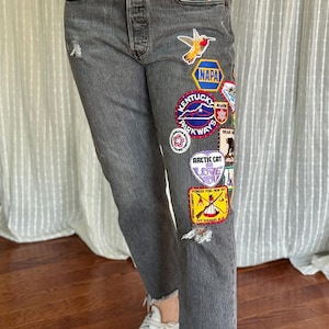 Upcycled Levi’s Wedgie Straight Jeans – Size 31 | Hand-Embellished Vintage Patchwork Denim | One-of-a-Kind