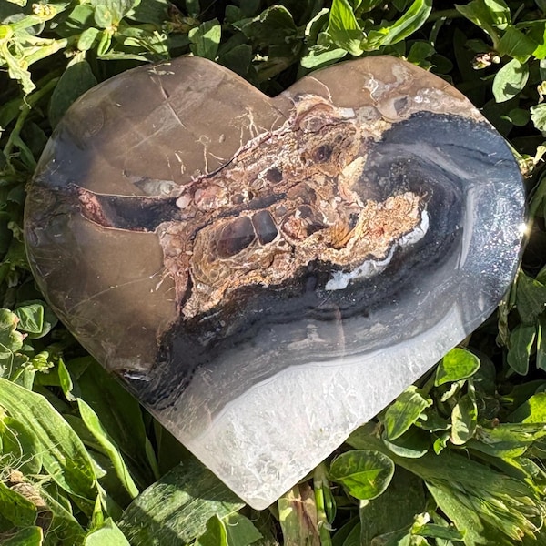 2.5” Volcano Agate Heart | Natural Chalcedony Crystal Carving