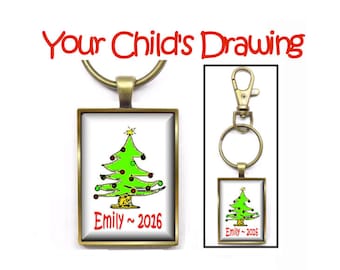 Van uw kind, Kid's kunstwerken, kunstwerk van uw kind, kind van tekening tekening in een hanger of sleutelhanger