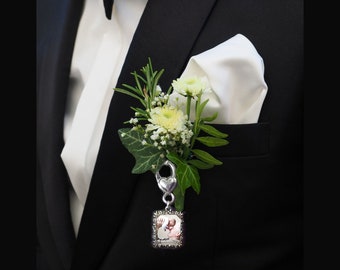 Do It Yourself Boutonniere Photo Charm, Gift for Groom, Groomsman Gift, Wedding Memorial Photo, Silver or Gold Tone, Do It Yourself Option