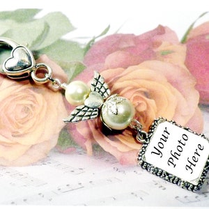 DIY Angel Wedding Bouquet Photo Charm, Shower Gift, Custom Photo Jewelry, Bridal Bouquet Memorial, Silver or Gold Tone, Do It Yourself