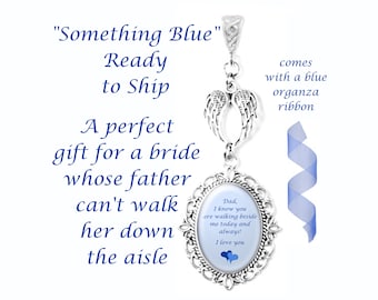 Something Blue Angel Wings Heart Ready to Ship Wedding Bouquet Piece, Net & Foil Gift Bag included, Choice of 6 Metal Finishes, Any Name