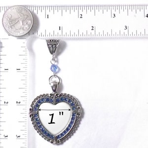 Something Blue Sparkly Rhinestone Heart Wedding Bouquet Charm With Memorial Quote, Those We Love Don't Go Away, Bridal Bouquet Jewelry image 2