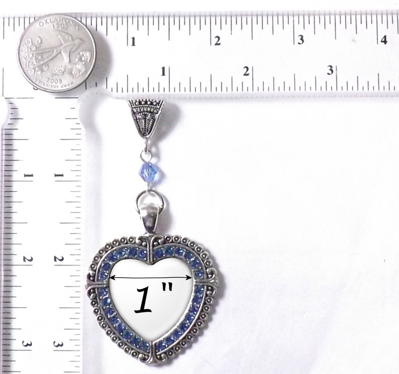 Something Blue Sparkly Rhinestone Heart Wedding Bouquet Charm With Memorial Quote, Those We Love Don't Go Away, Bridal Bouquet Jewelry image 2