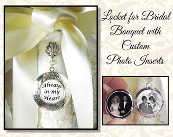 Wedding Bouquet Locket With Three Custom Photos and/or Quotes, Custom Photo Jewelry, Bridal Bouquet Memory, Four Finish Options