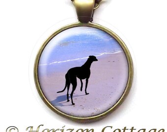 Greyhound Gift Set - Greyhound on the Beach - Art Pendant and/or Earrings and/or Key Ring