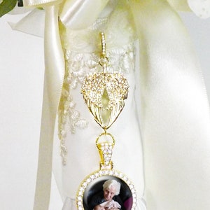 Rhinestone Angel Wings Heart Bouquet Memorial Charm, Single or Double Sided Wedding Memory Charm, Bridal Memento, Your Choice of Finish image 8