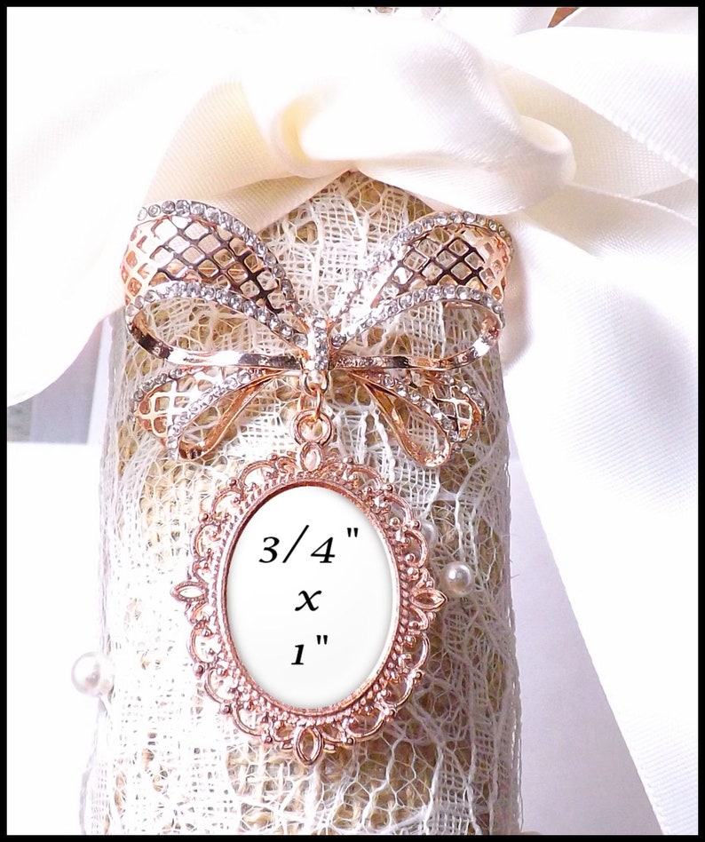 DIY Bridal Bouquet Charm, Rhinestone Bow, Up to three photo and/or quote charms, Rose Gold or Antique Silver, Wedding Bouquet Memory Charm image 4