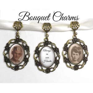 Bouquet Charm, Bridal Bouquet Charm, Memorial Photo Charm, Oval Pendant,  Custom Photo & Wording, 1 to 6 Charms, Always on My Mind.. 