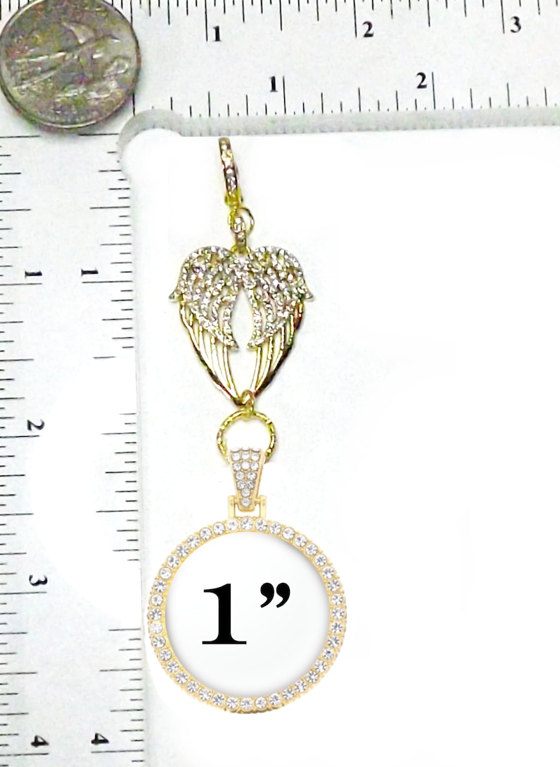 Rhinestone Angel Wings Heart Bouquet Memorial Charm, Single or Double Sided Wedding Memory Charm, Bridal Memento, Your Choice of Finish image 3