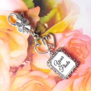 DIY Wedding Bouquet Photo Charm, Shower Gift, Custom Photo Jewelry, Bridal Bouquet Memorial, Silver or Gold Tone, Do It Yourself Option image 1