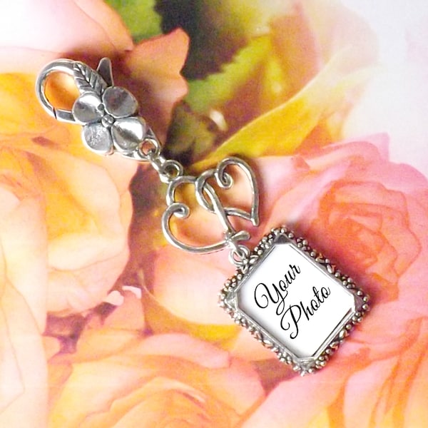 DIY Wedding Bouquet Photo Charm, Shower Gift, Custom Photo Jewelry, Bridal Bouquet Memorial, Silver or Gold Tone, Do It Yourself Option