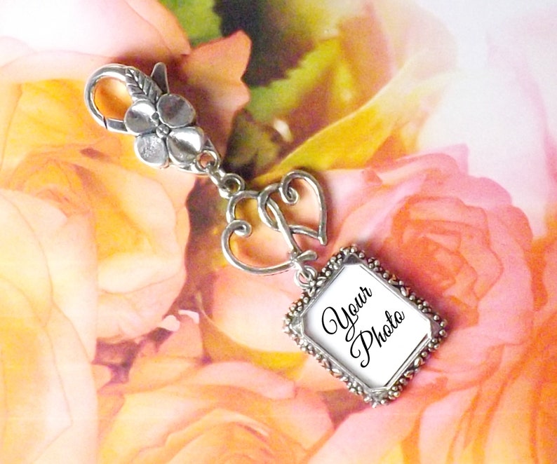 DIY Wedding Bouquet Photo Charm, Shower Gift, Custom Photo Jewelry, Bridal Bouquet Memorial, Silver or Gold Tone, Do It Yourself Option image 1