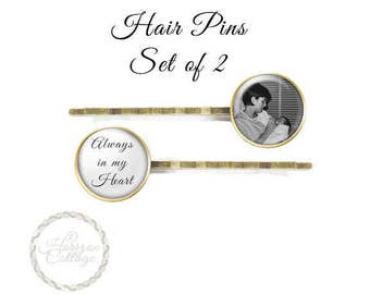 Wedding Memory Hair Pins, Custom Photo Bridal Bobby Pins, Custom Memorial Photo Hair Clips, Hair Jewelry, Set of Two, Your Choice of Finish