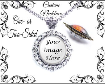 Elegant Portrait Necklace, Portrait Jewelry, Custom Photo Jewelry, Your Photo and/or Quote, One- or Two-Sided Options, Four Finish Options