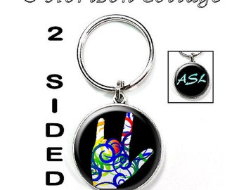 ASL I LOVE YOU - American Sign Language I Love You Hand Sign - Keychain Key Ring Key Chain - Round