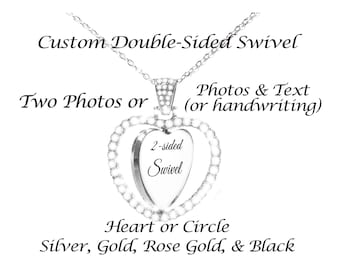 Custom Double Sided Swivel Rhinestone Necklace, Custom Photo Pendant, Personalized Necklace, Memorial Necklace, Choice of Shape and Finish