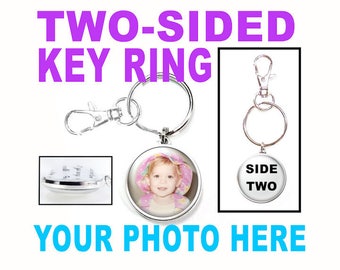 Two-Sided Custom Photo Keychain, Key Ring, Key Chain, Your Photos and/or Quote, Photo & Text Bag Clip, Your Choice of Circle or Square Shape