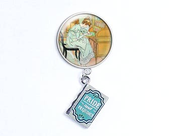 Jane Austen Pin, Librarian Gift, Book Lover Gift, Brooch for Librarian, Library Volunteer Gift, Library Guild Gift, Book Lover Brooch